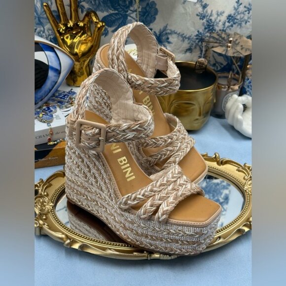 🆕 GIANNI BINI 🧿 NWOB Santi Woven Beaded Wedge Sandal - Neutral Woven Sz US 7 - Picture 6 of 16